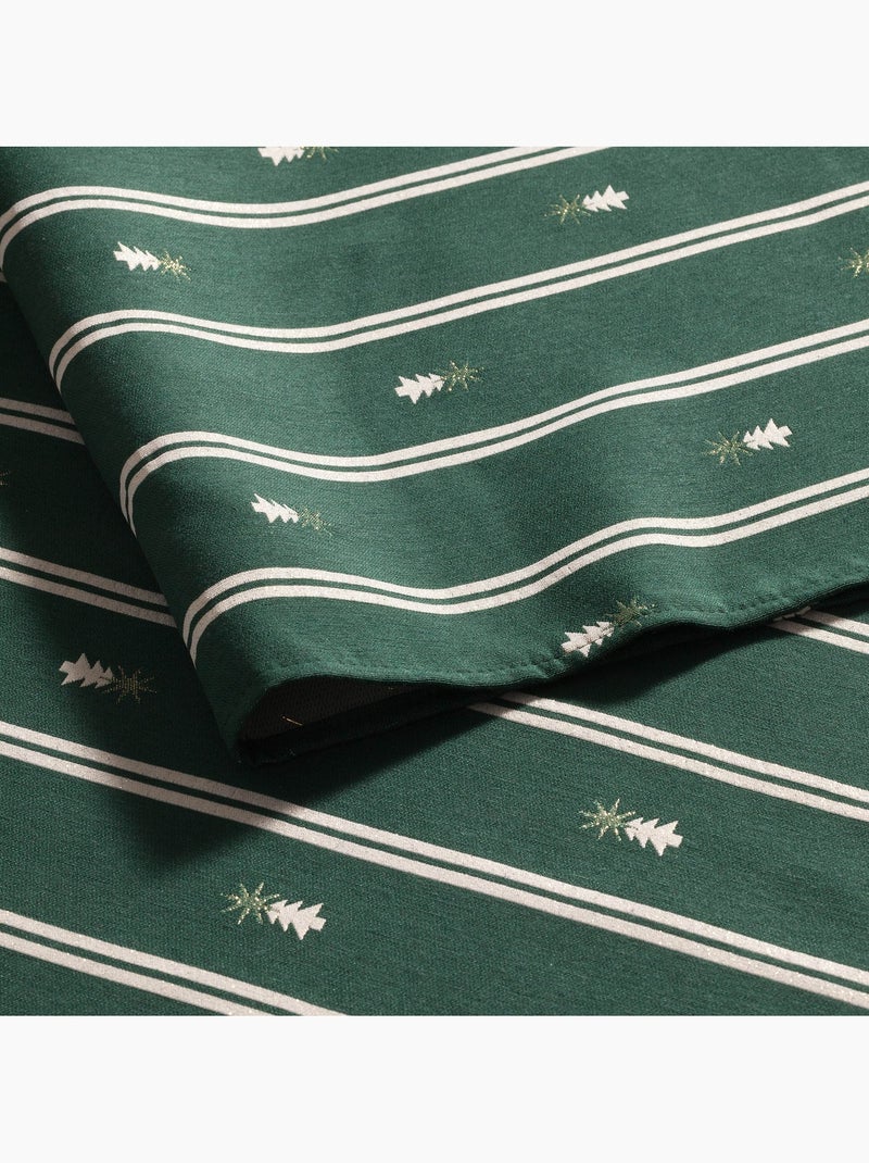 Kersttafelkleed met dubbele strepen, lurex-garen en geborduurde dennenbomen in reliëf - gamusi. Groen - Kiabi