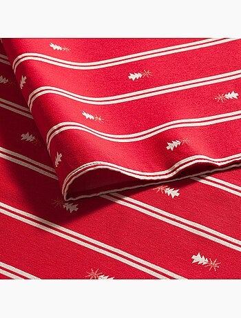 Kersttafelkleed met dubbele strepen, lurex-garen en geborduurde dennenbomen in reliëf - gamusi.