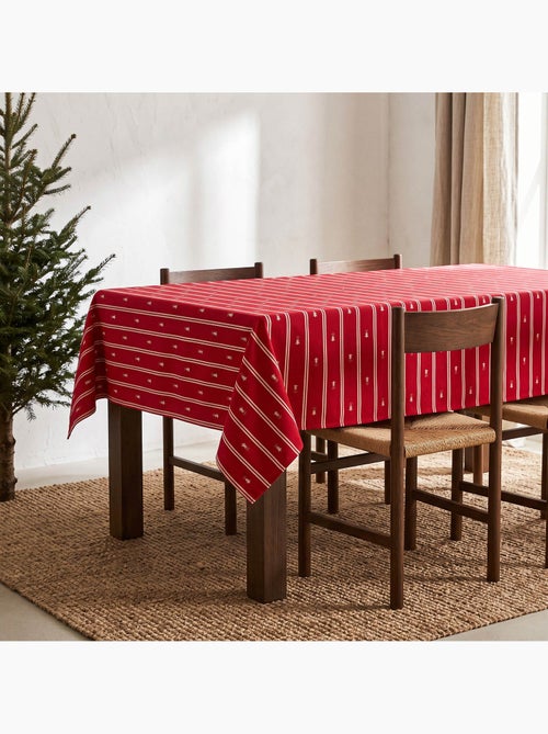 Kersttafelkleed met dubbele strepen, lurex-garen en geborduurde dennenbomen in reliëf - gamusi. - Kiabi Kersttafelkleed met dubbele strepen, lurex-garen en geborduurde dennenbomen in reliëf - gamusi. - Kiabi