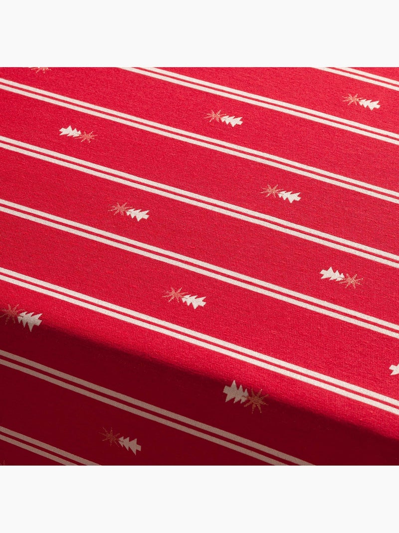 Kersttafelkleed met dubbele strepen, lurex-garen en geborduurde dennenbomen in reliëf - gamusi. Rood - Kiabi