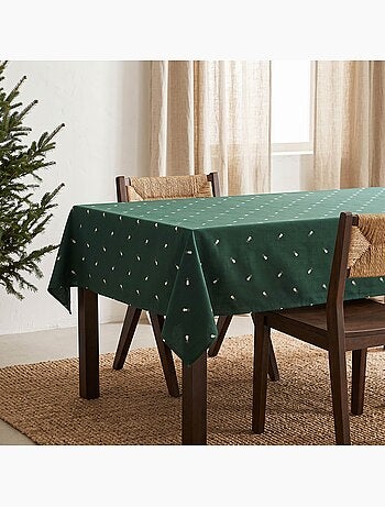 Kersttafelkleed met lurex-garen en geborduurde dennenbomen in reliëf - gamusi.