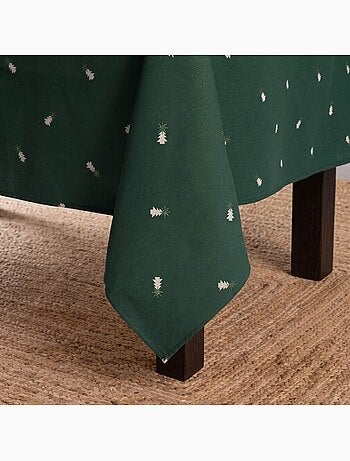 Kersttafelkleed met lurex-garen en geborduurde dennenbomen in reliëf - gamusi.