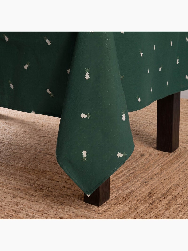 Kersttafelkleed met lurex-garen en geborduurde dennenbomen in reliëf - gamusi. Groen - Kiabi