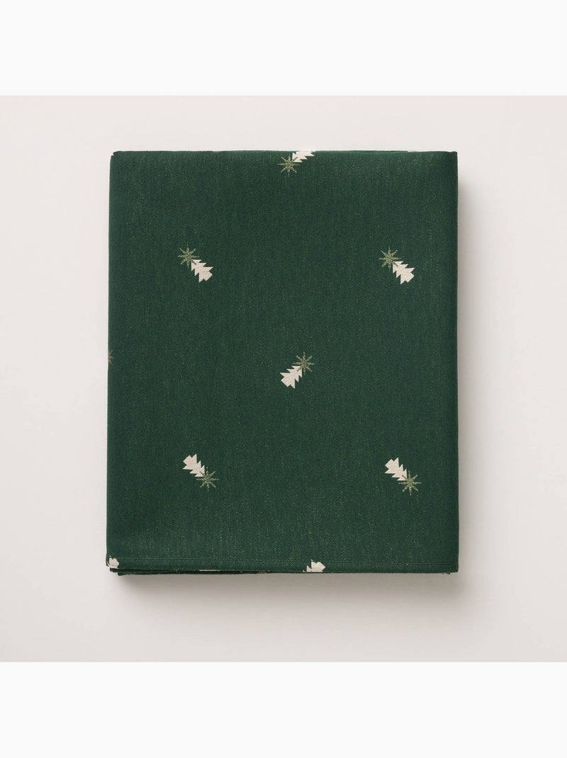 Kersttafelkleed met lurex-garen en geborduurde dennenbomen in reliëf - gamusi. Groen - Kiabi