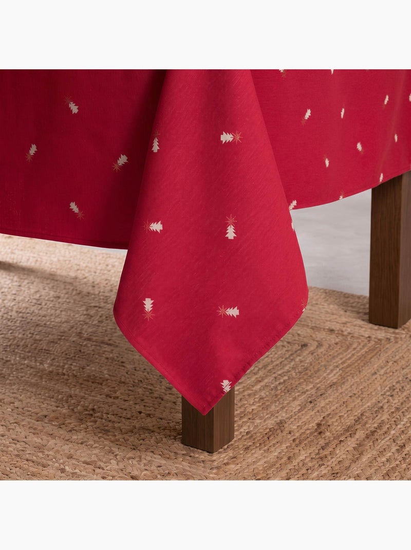 Kersttafelkleed met lurex-garen en geborduurde dennenbomen in reliëf - gamusi. Rood - Kiabi