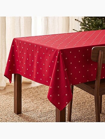 Kersttafelkleed met lurex-garen en geborduurde sterren in reliëf - gamusi.