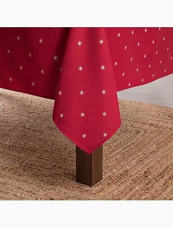 Kersttafelkleed met lurex-garen en geborduurde sterren in reliëf - gamusi.