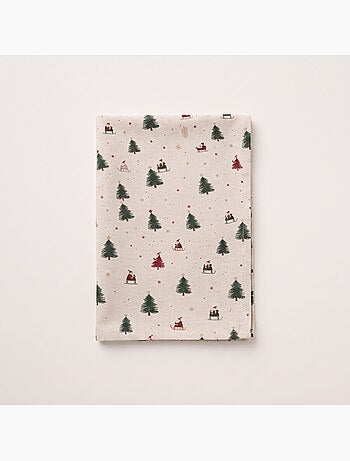 Kersttafelkleed met natuurlijke linnenlook en alpine print - gamusi.