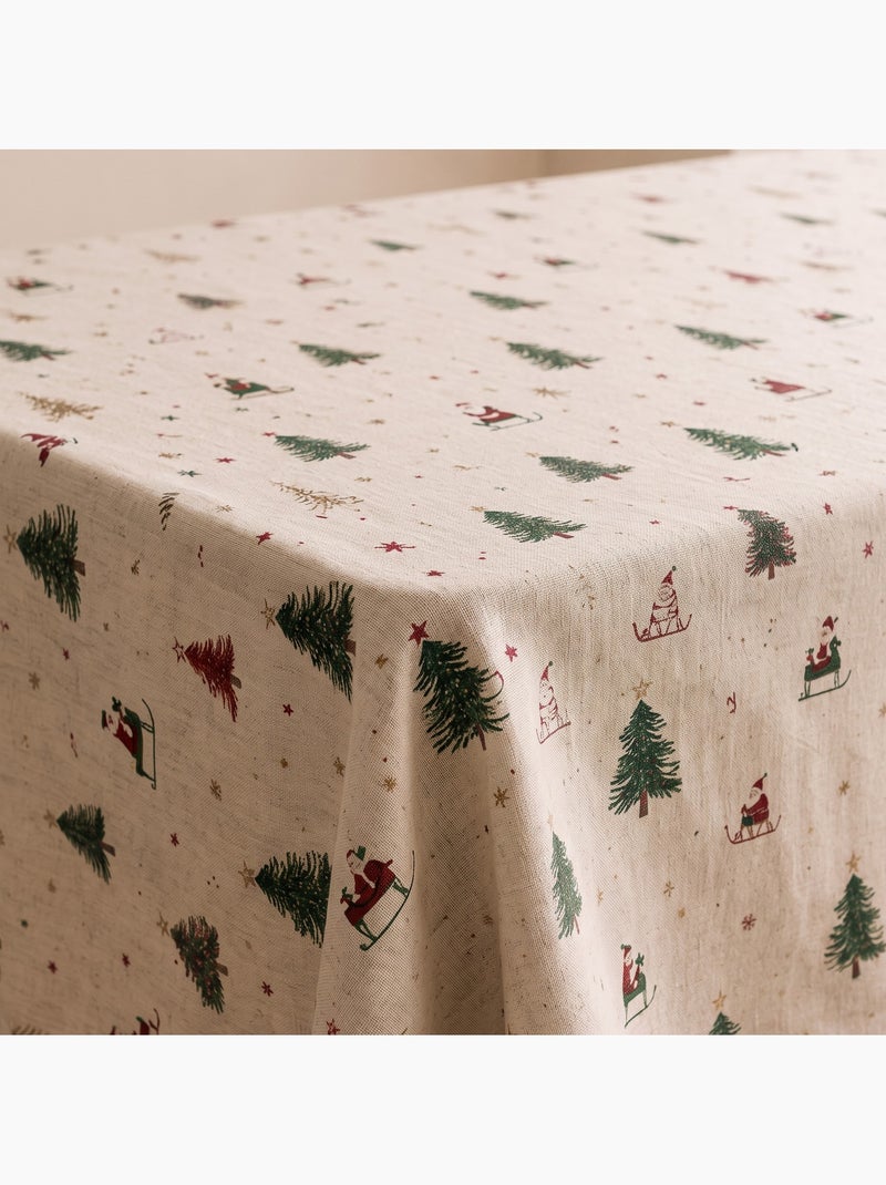 Kersttafelkleed met natuurlijke linnenlook en alpine print - gamusi. Linnen - Kiabi
