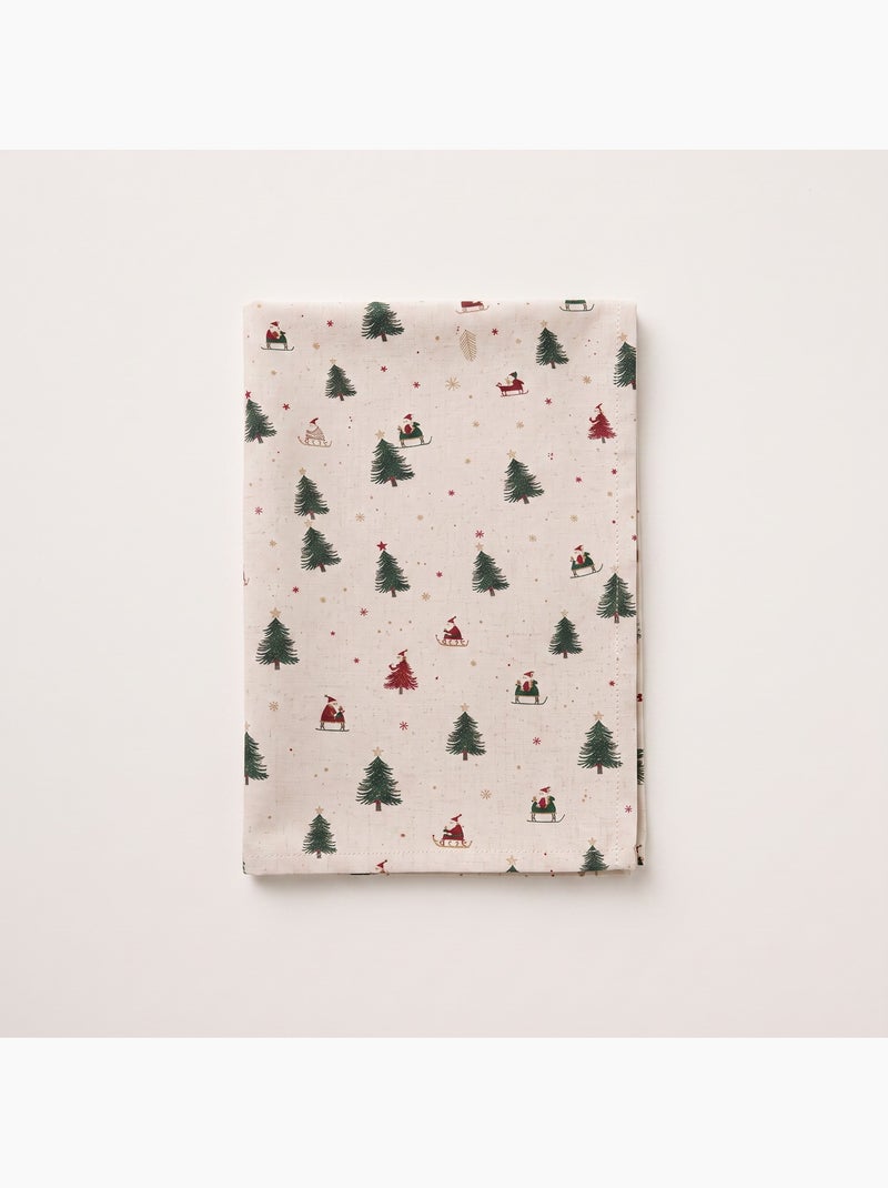 Kersttafelkleed met natuurlijke linnenlook en alpine print - gamusi. Linnen - Kiabi