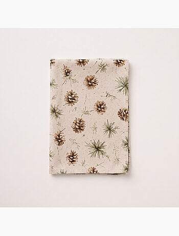 Kersttafelkleed met natuurlijke linnenlook en dennenbomenprint - gamusi.