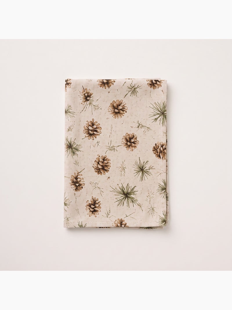 Kersttafelkleed met natuurlijke linnenlook en dennenbomenprint - gamusi. Linnen - Kiabi