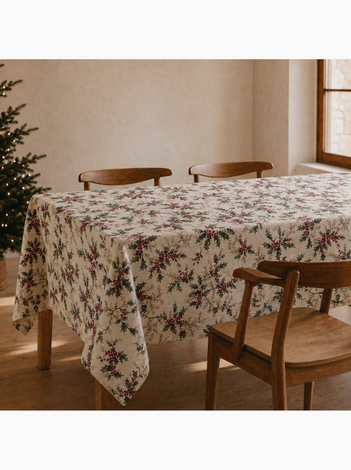 Kersttafelkleed met natuurlijke linnenlook en hulstprint - gamusi. - Kiabi Kersttafelkleed met natuurlijke linnenlook en hulstprint - gamusi. - Kiabi