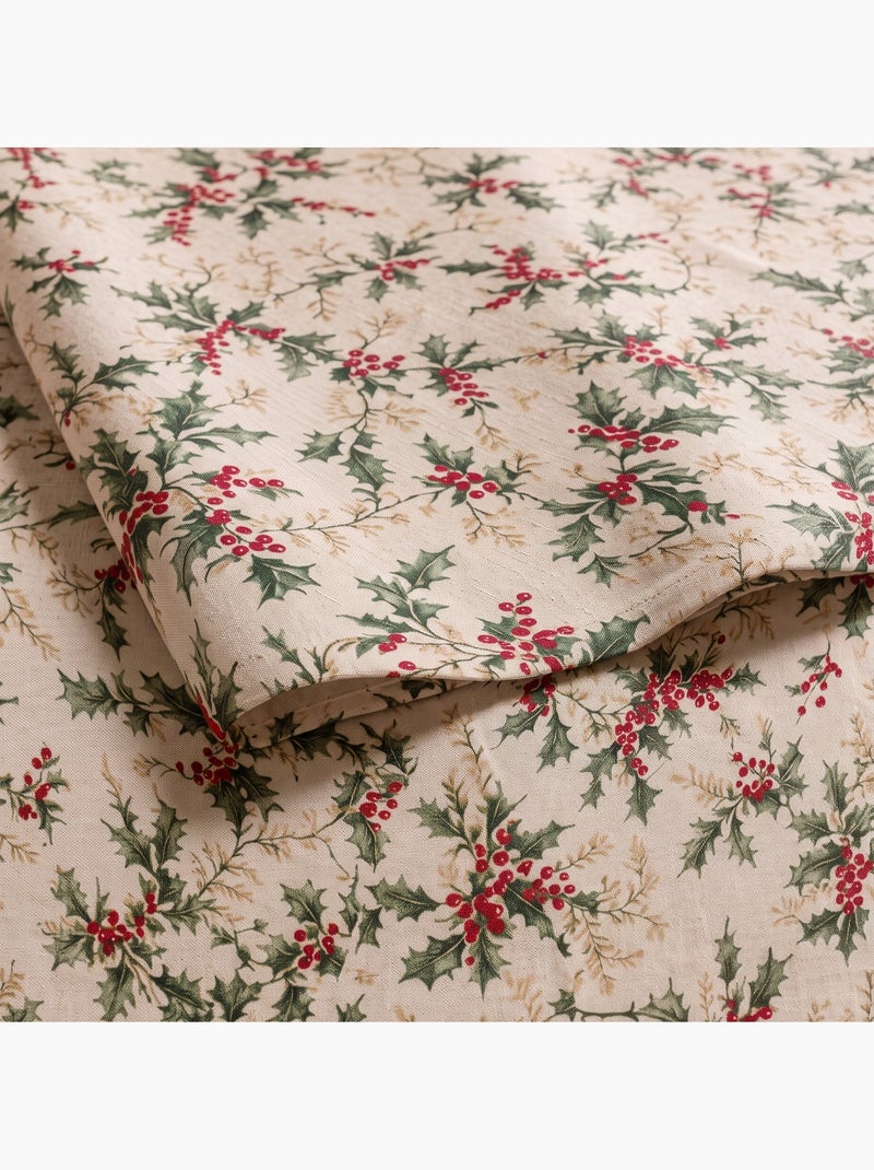 Kersttafelkleed met natuurlijke linnenlook en hulstprint - gamusi. Linnen - Kiabi