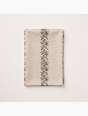 Kersttafelkleed met natuurlijke linnenlook en kerstguirlandeprint - gamusi.