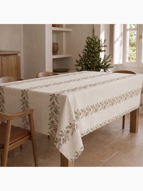 Kersttafelkleed met natuurlijke linnenlook en kerstguirlandeprint - gamusi. - Kiabi Kersttafelkleed met natuurlijke linnenlook en kerstguirlandeprint - gamusi. - Kiabi