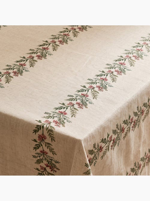 Kersttafelkleed met natuurlijke linnenlook en kerstguirlandeprint - gamusi. - Kiabi Kersttafelkleed met natuurlijke linnenlook en kerstguirlandeprint - gamusi. - Kiabi
