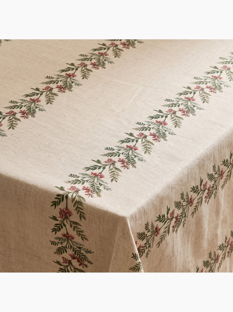 Kersttafelkleed met natuurlijke linnenlook en kerstguirlandeprint - gamusi. Linnen - Kiabi