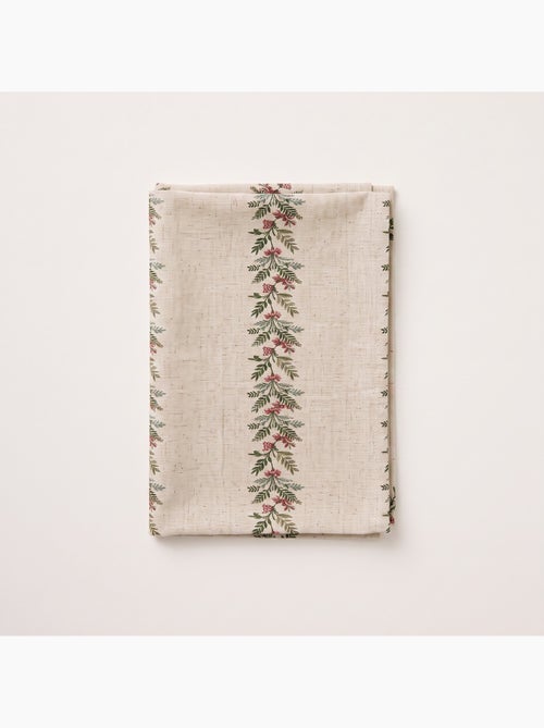 Kersttafelkleed met natuurlijke linnenlook en kerstguirlandeprint - gamusi. - Kiabi Kersttafelkleed met natuurlijke linnenlook en kerstguirlandeprint - gamusi. - Kiabi