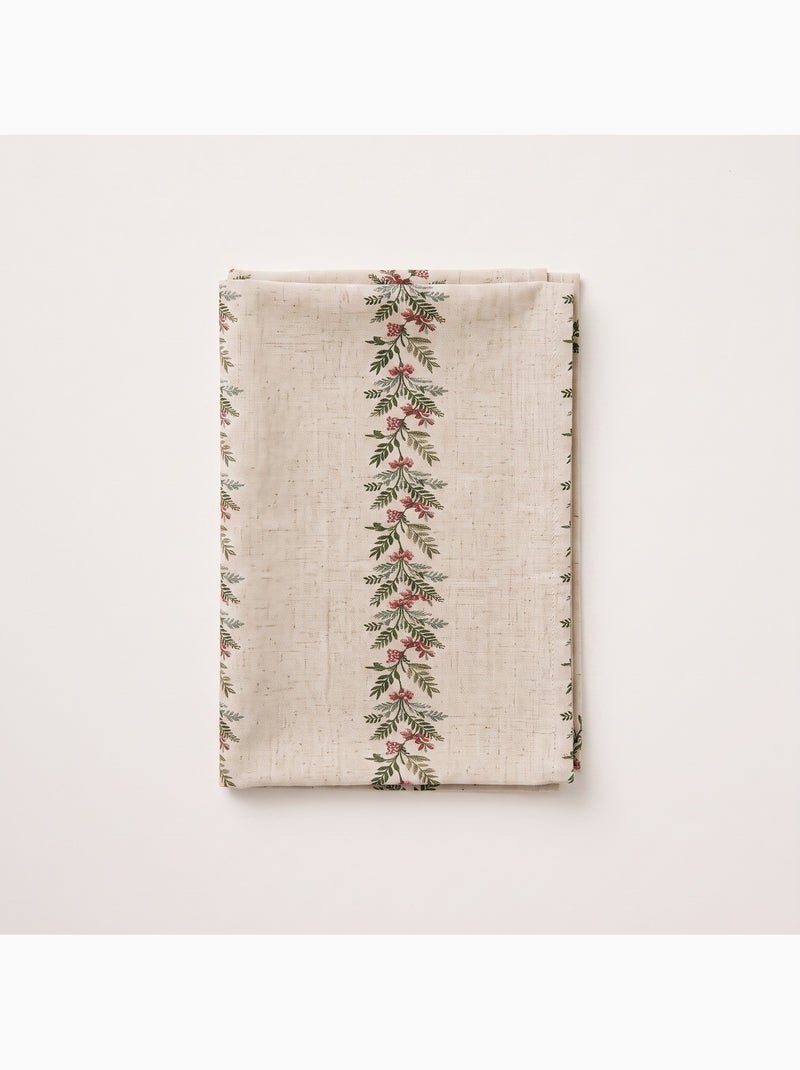 Kersttafelkleed met natuurlijke linnenlook en kerstguirlandeprint - gamusi. Linnen - Kiabi