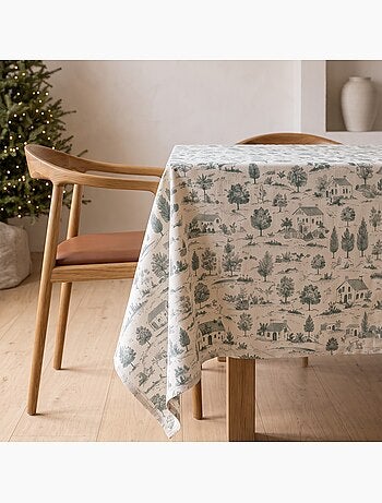 Kersttafelkleed met natuurlijke linnenlook en landelijke print - gamusi.