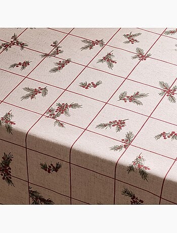 Kersttafelkleed met natuurlijke linnenlook en ruitprint - gamusi.