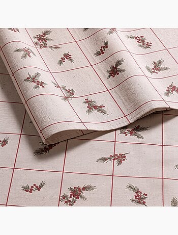 Kersttafelkleed met natuurlijke linnenlook en ruitprint - gamusi.