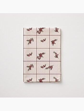Kersttafelkleed met natuurlijke linnenlook en ruitprint - gamusi.