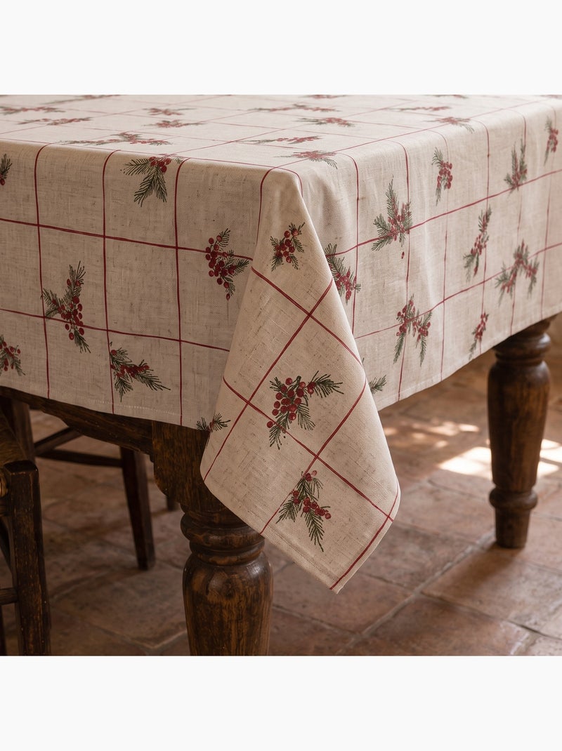 Kersttafelkleed met natuurlijke linnenlook en ruitprint - gamusi. Linnen - Kiabi