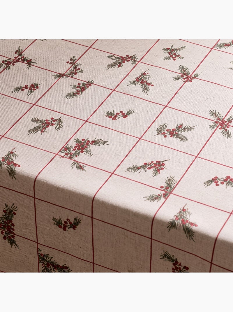 Kersttafelkleed met natuurlijke linnenlook en ruitprint - gamusi. Linnen - Kiabi