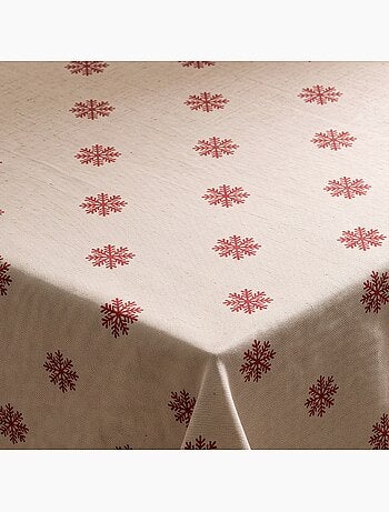 Kersttafelkleed met natuurlijke linnenlook en sneeuwvlokkenprint - gamusi.