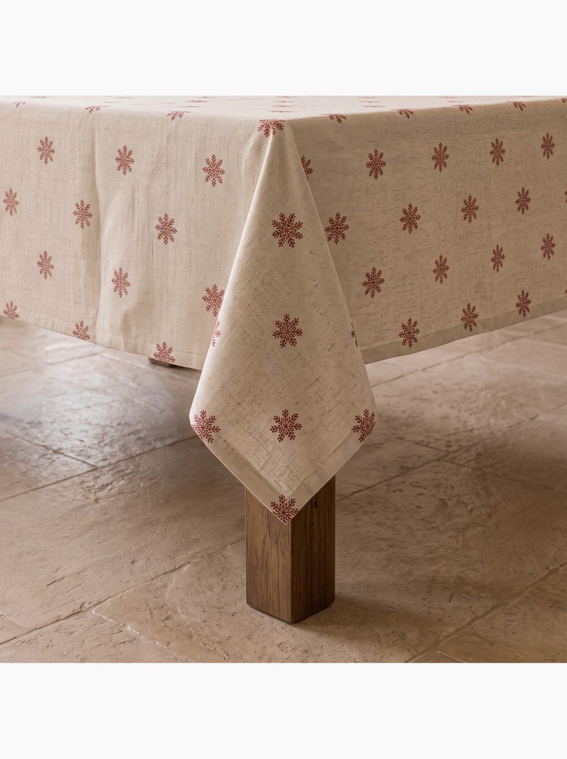 Kersttafelkleed met natuurlijke linnenlook en sneeuwvlokkenprint - gamusi. Linnen - Kiabi