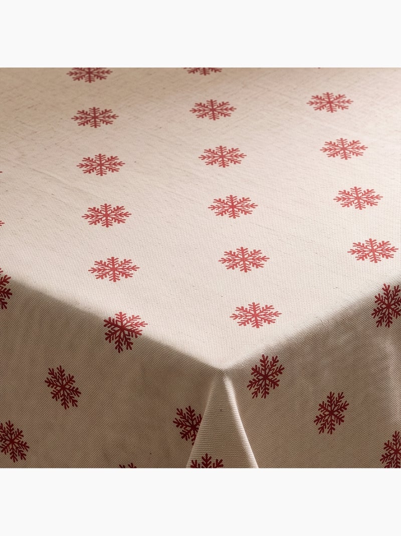 Kersttafelkleed met natuurlijke linnenlook en sneeuwvlokkenprint - gamusi. Linnen - Kiabi