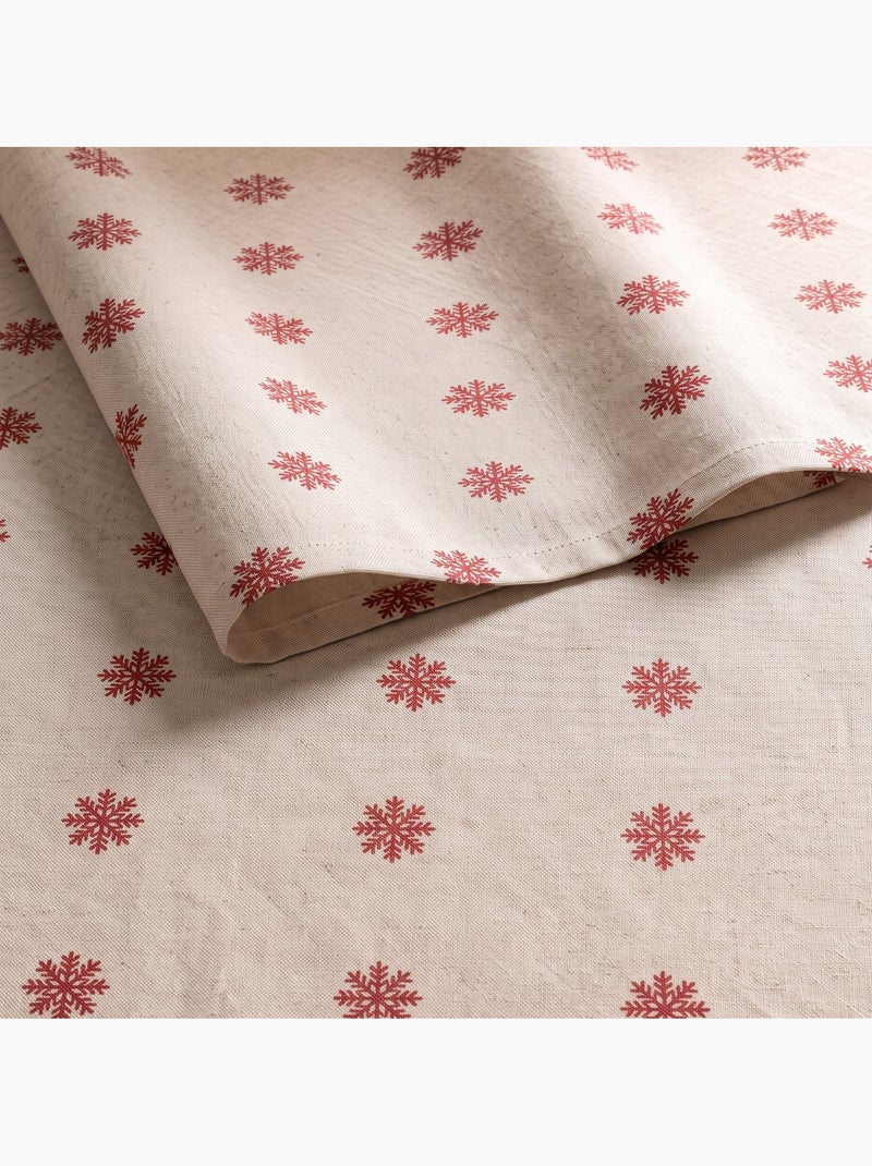 Kersttafelkleed met natuurlijke linnenlook en sneeuwvlokkenprint - gamusi. Linnen - Kiabi