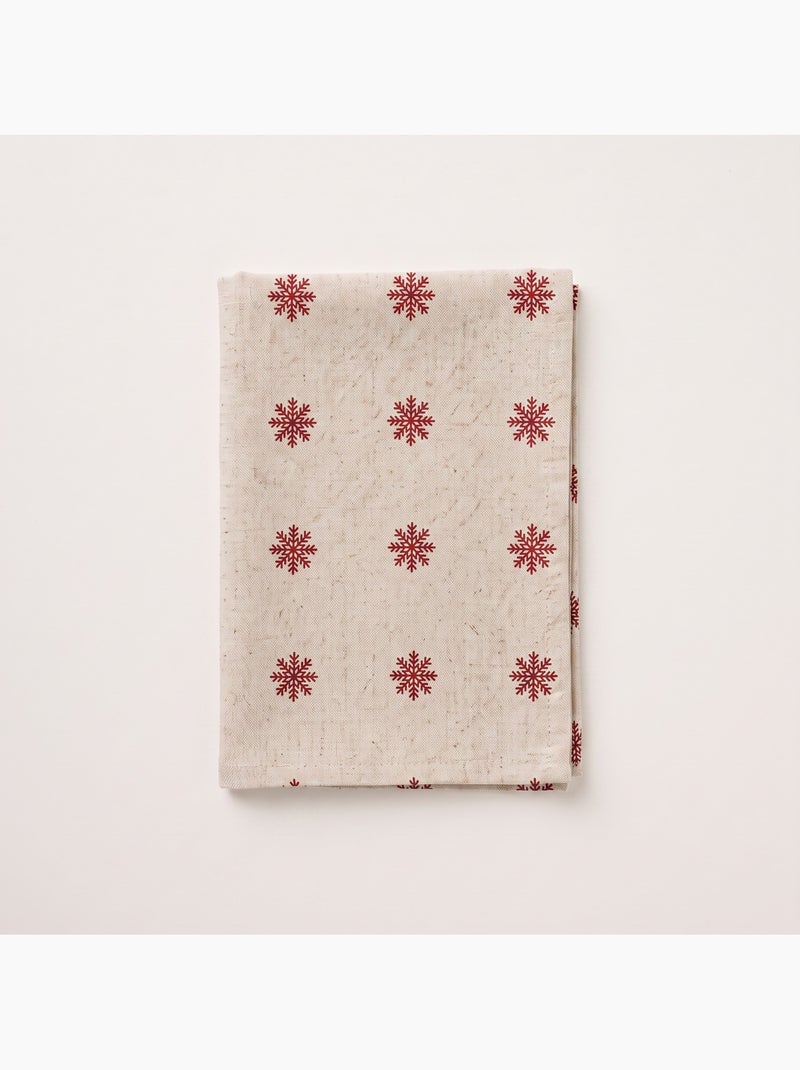 Kersttafelkleed met natuurlijke linnenlook en sneeuwvlokkenprint - gamusi. Linnen - Kiabi
