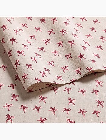 Kersttafelkleed met natuurlijke linnenlook en strikkenprint - gamusi.
