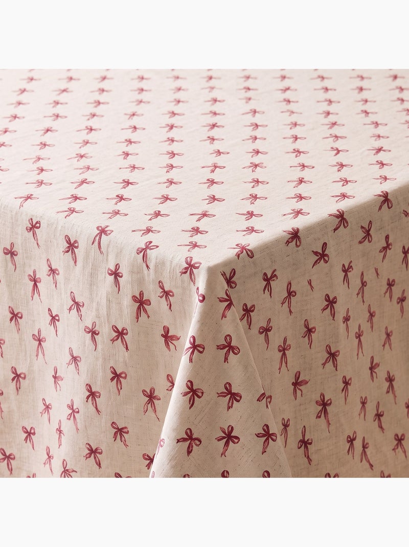 Kersttafelkleed met natuurlijke linnenlook en strikkenprint - gamusi. Linnen - Kiabi
