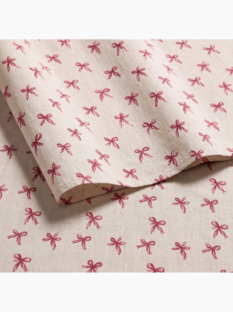 Kersttafelkleed met natuurlijke linnenlook en strikkenprint - gamusi. Linnen - Kiabi