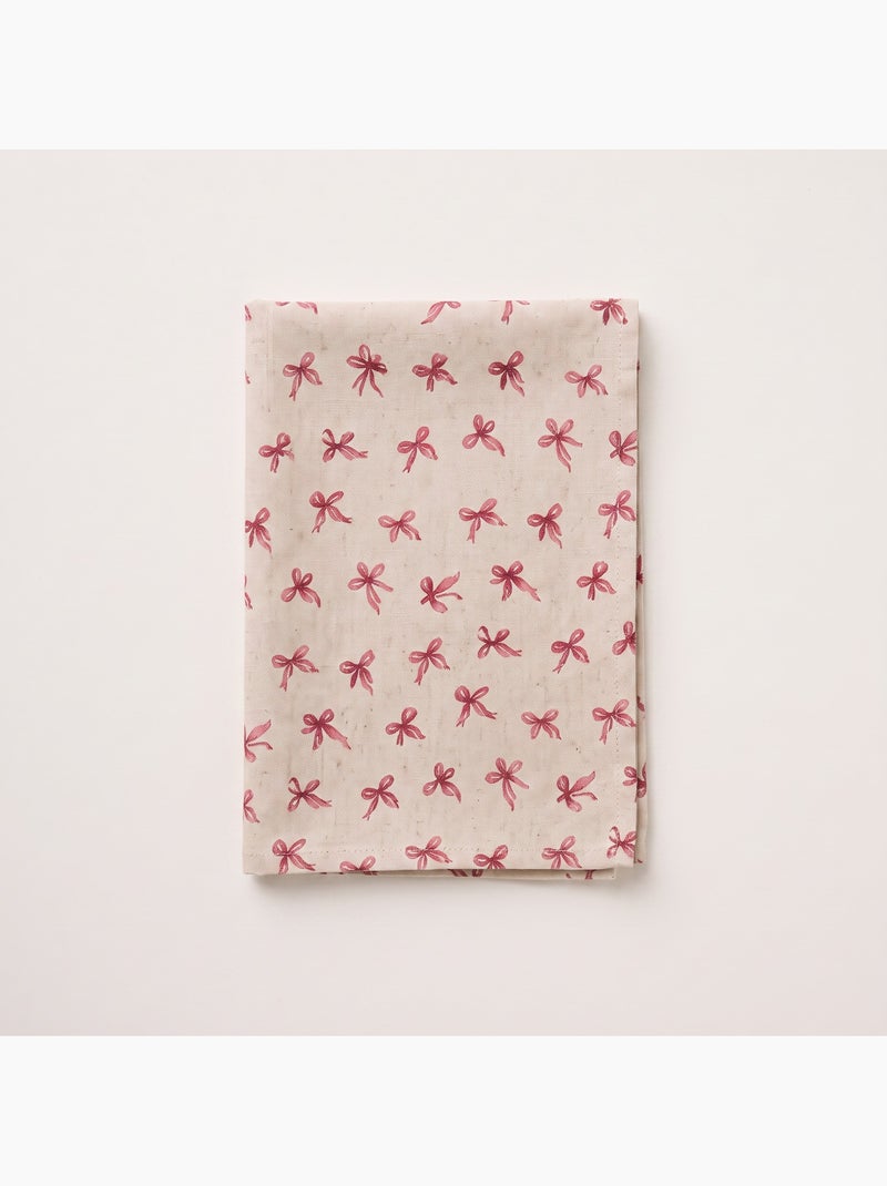 Kersttafelkleed met natuurlijke linnenlook en strikkenprint - gamusi. Linnen - Kiabi