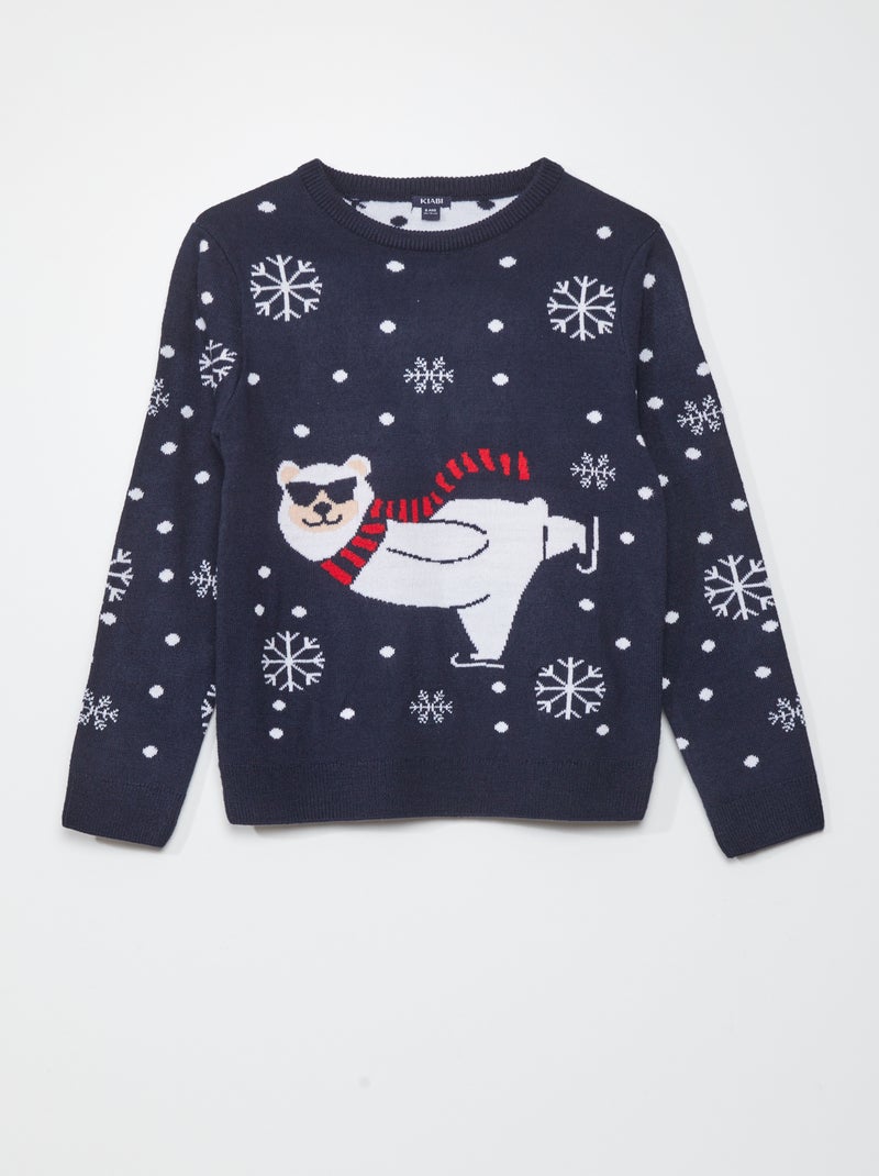 Kersttrui met beertje BLAUW - Kiabi