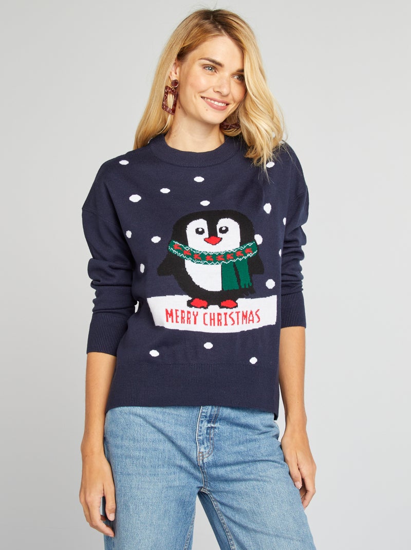 Kersttrui met pinguïn BLAUW - Kiabi