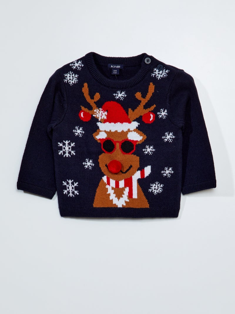 Kersttrui met rendiermotiefje BLAUW - Kiabi