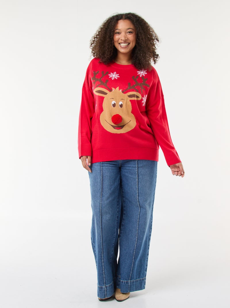 Kersttrui met rendierprint Rood - Kiabi