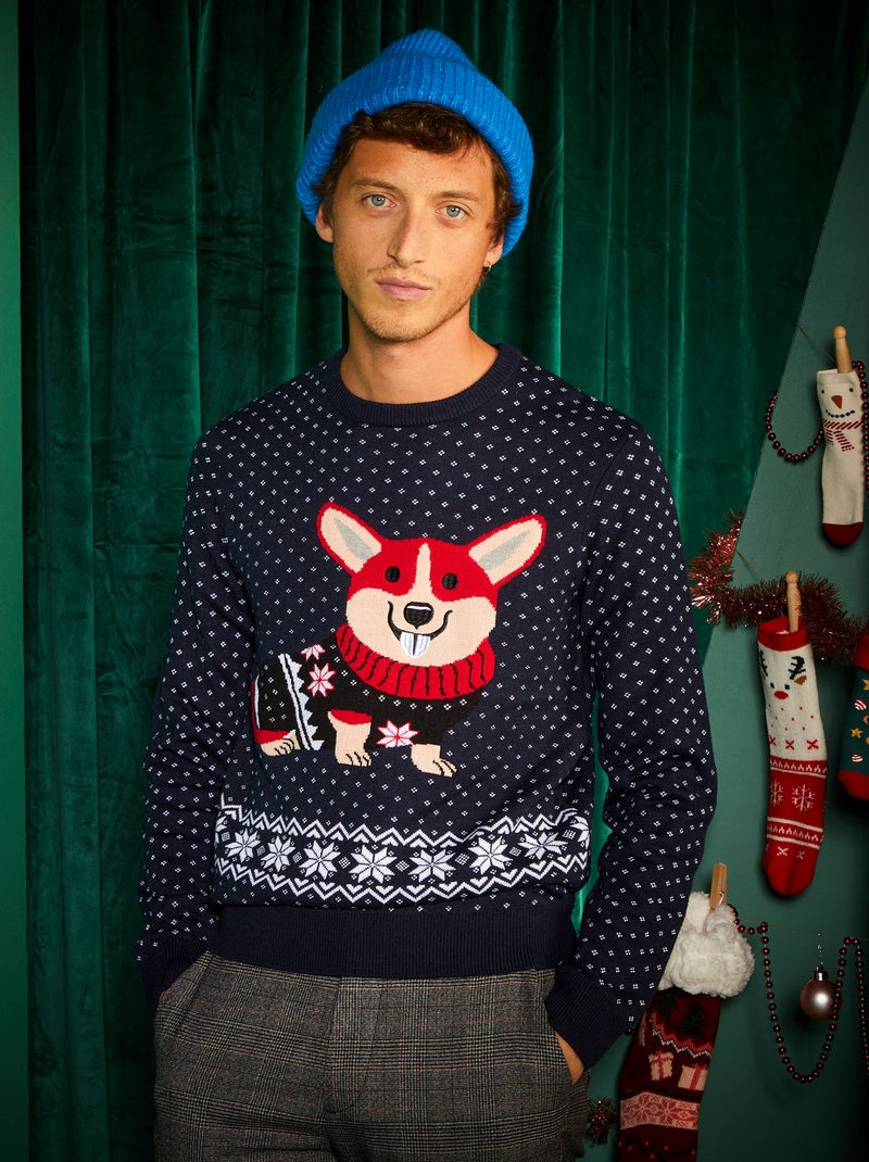 Kersttrui van grof gebreid tricot BLAUW - Kiabi