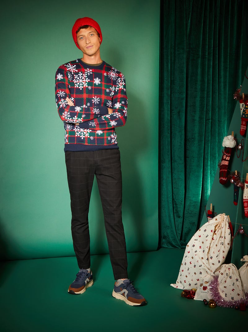 Kersttrui van grof gebreid tricot BLAUW - Kiabi
