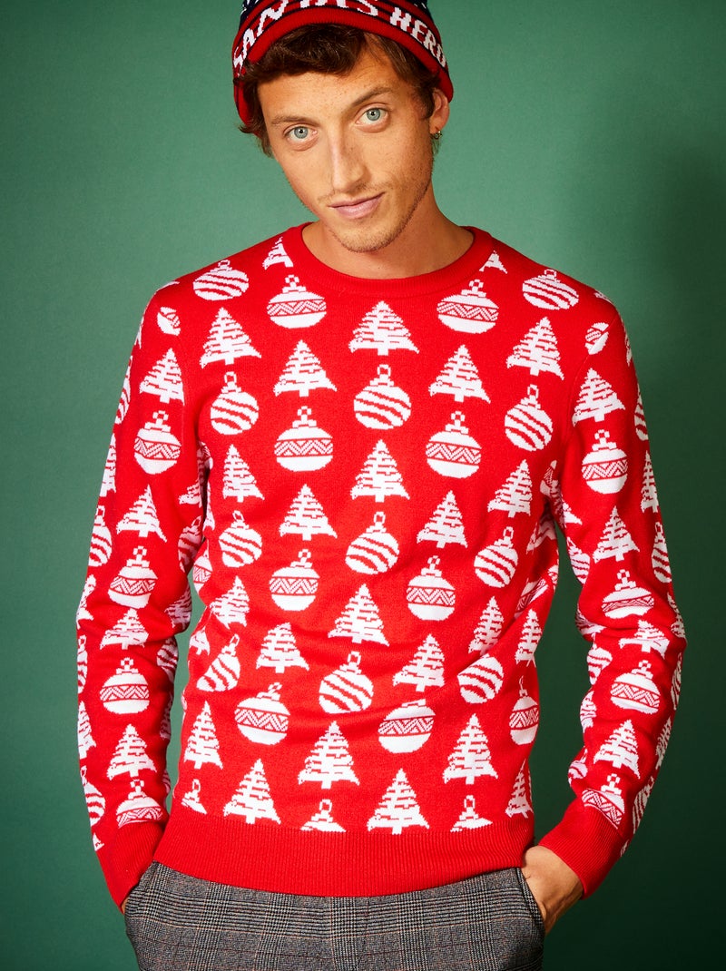 Kersttrui van grof gebreid tricot ROOD - Kiabi