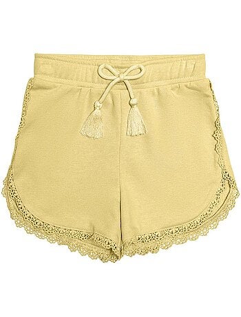 Kids only gele korte broek meisjes met kantmix