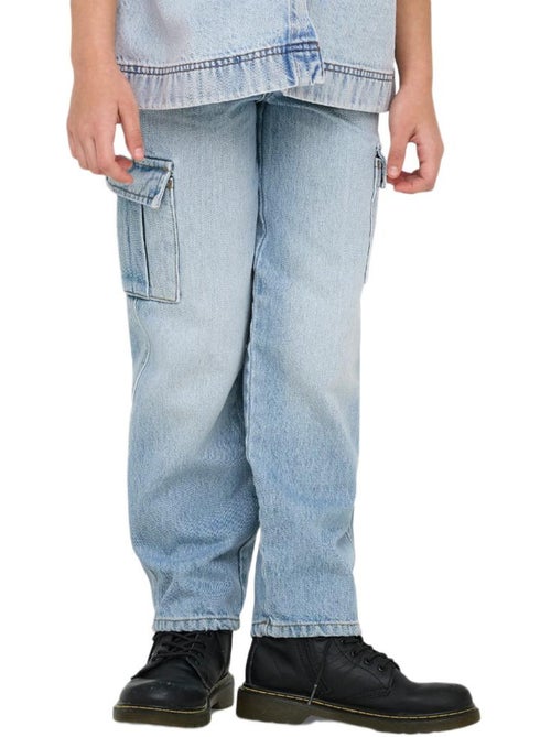 Kids ONLY Mony Wide Straight Cargo Jeans Lichtblauw voor Meisjes - Kiabi Kids ONLY Mony Wide Straight Cargo Jeans Lichtblauw voor Meisjes - Kiabi