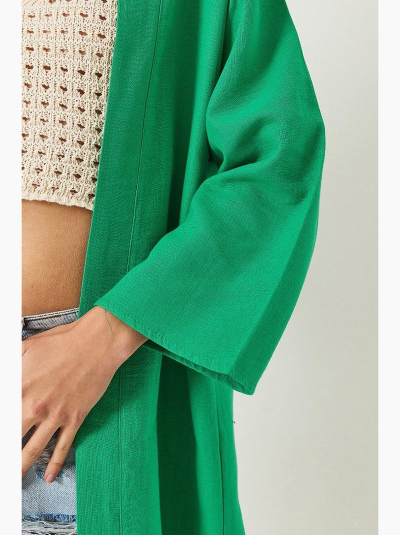 Kimono court basique texturé en lin lucci Vert - Kiabi