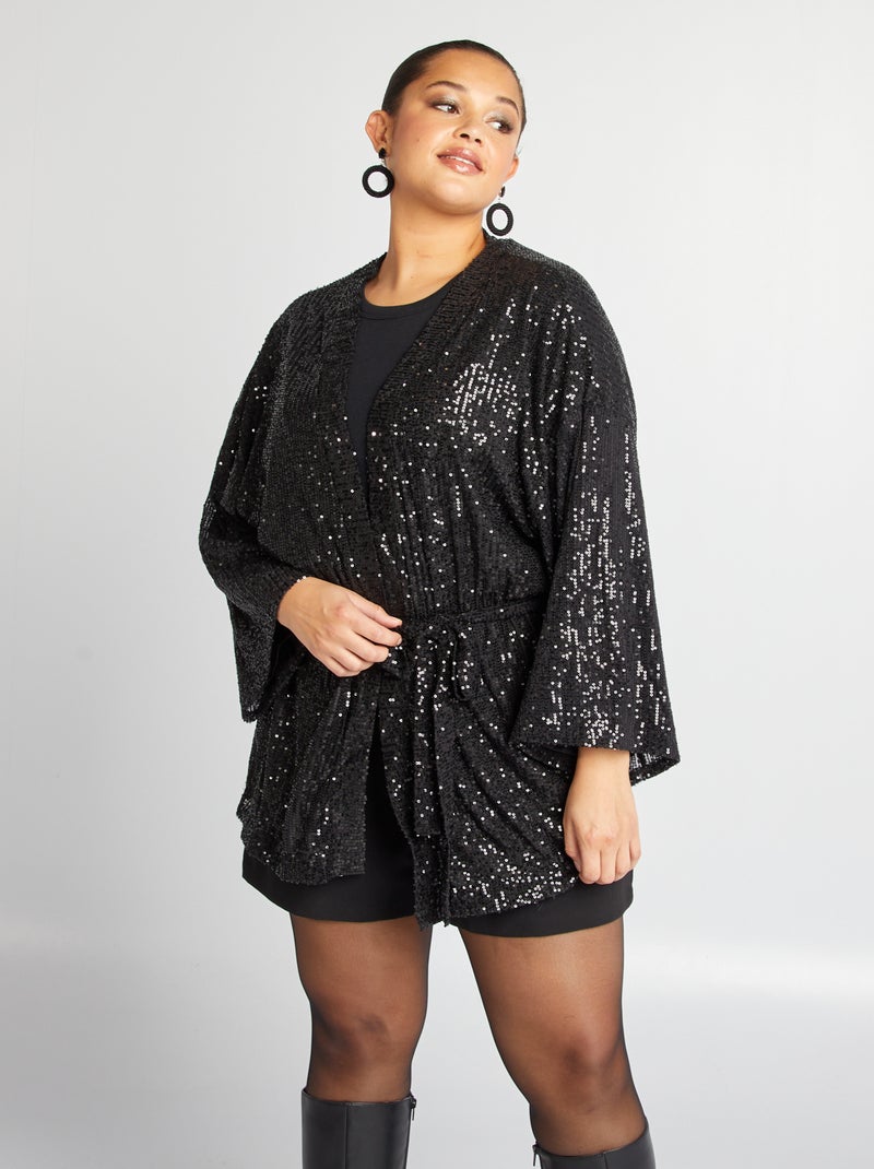 Kimono de fêtes à sequins Noir - Kiabi